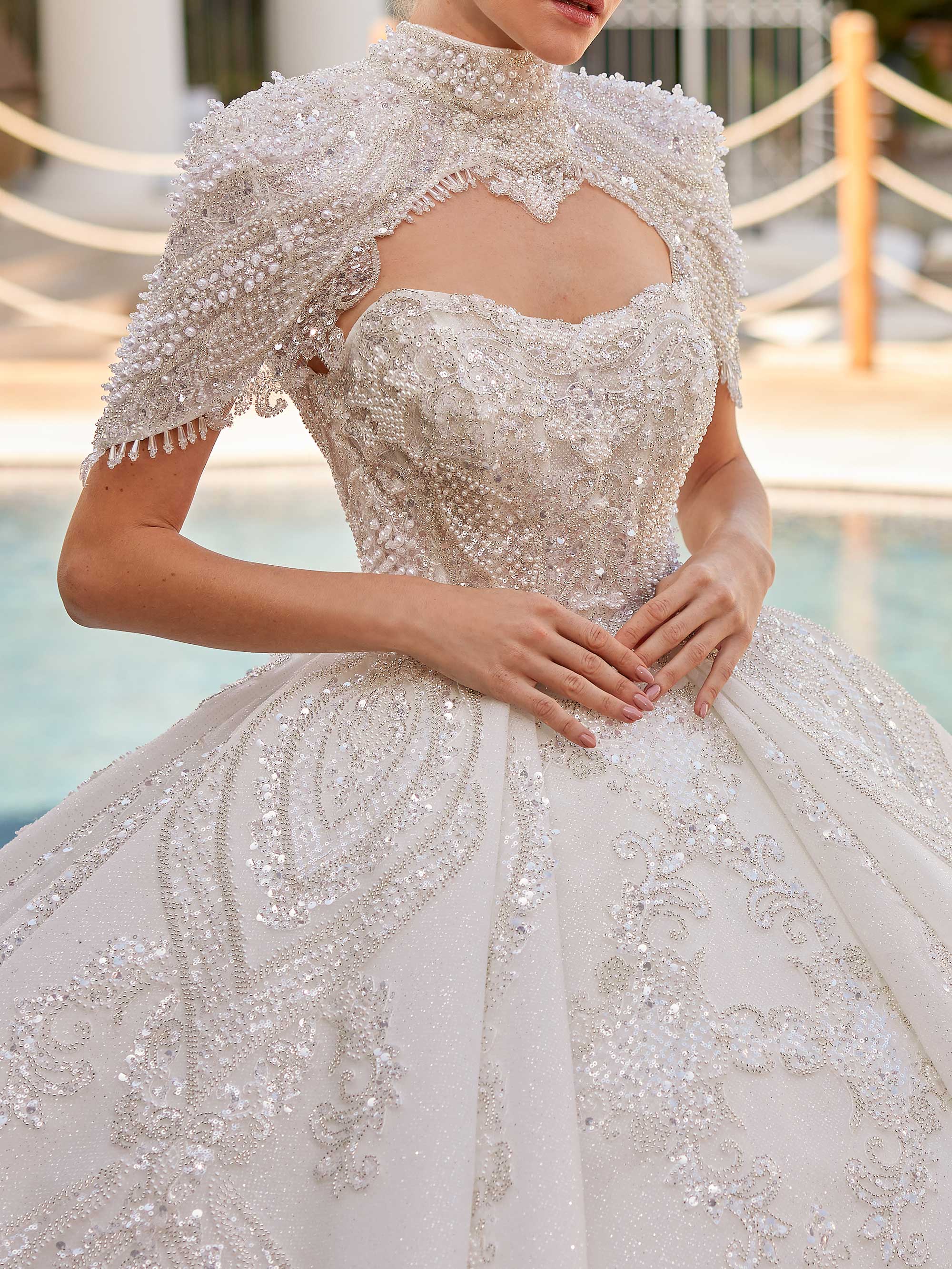 buy Sophisticated Detachable Sleeves Sequins Bridal Gown Online Plus Size