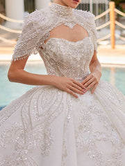 buy Sophisticated Detachable Sleeves Sequins Bridal Gown Online Plus Size