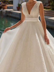 buy plunging neck satin pearl beaded wedding dresses bridal gowns