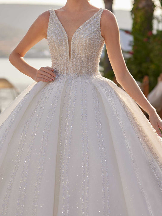 buy sequin beaded plunging neck sleeveless backlaess a line bridal dress online wedding dresses