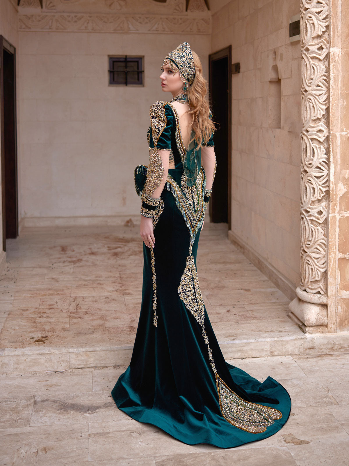 buy designer mehndi party Designer Mehndi Style Front Slit Beaded Low Cut Stunning Henna Party Gala Dress online stores