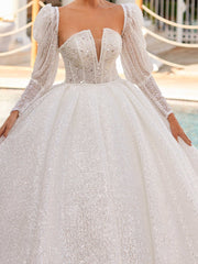 buy Luxury Strapless Sparkle Wedding Dresses With Long Sleeves and long tail Bridal Gown online bridal stores