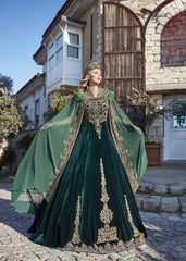 buy Emerald Green Velvet tulle Cape Long Henna Dress online elegant turkish party dresses store