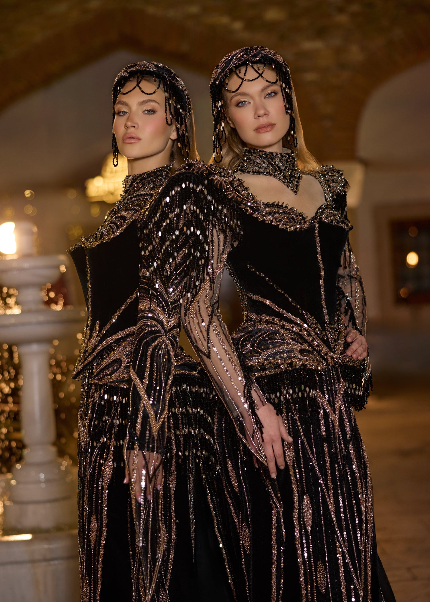 Black Velvet Cutout Henna Dress Set with Choker & Headpiece – Sultan Dress