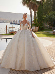 buy Unique Deep V Neckline İllusion Lace Wedding Dress With illusion Sleeves online bridal gowns boutique