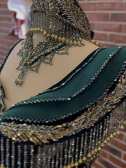 buy emerald green velvet gold embroidered mermaid long henna caftan dress