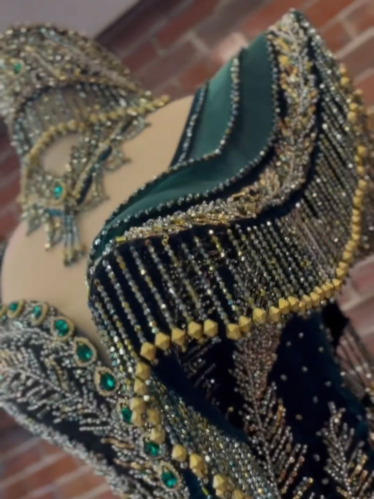 buy ruffle fringe sleeves gold lace applique long trumpet mermaid velvet henna party kaftan dress