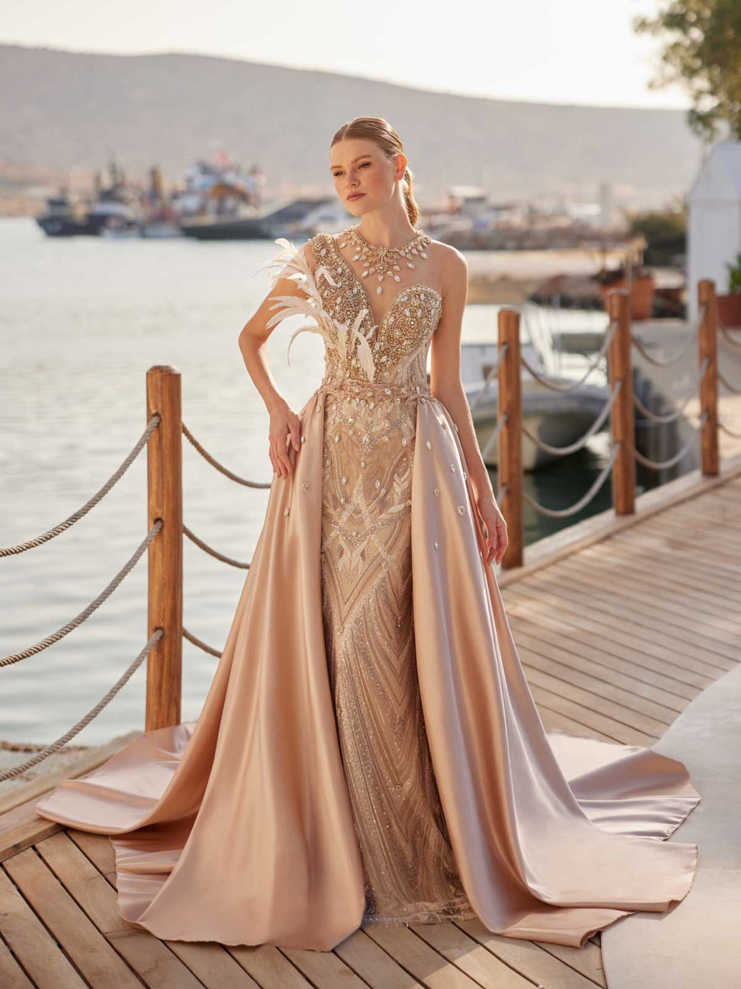 Nude Sparkly Long Sophisticated Formal Dress With Detachable Train 40