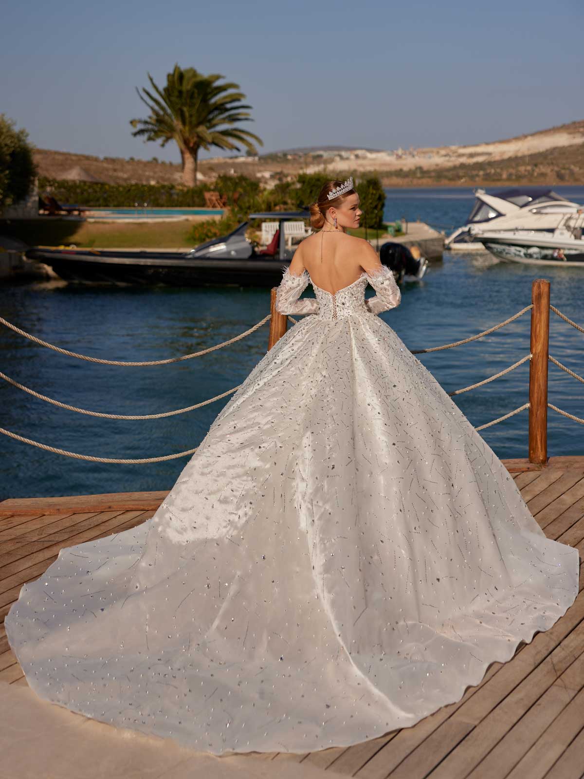 buy elegant strapless satin long sleeve sparkly ball gown online bridal stores