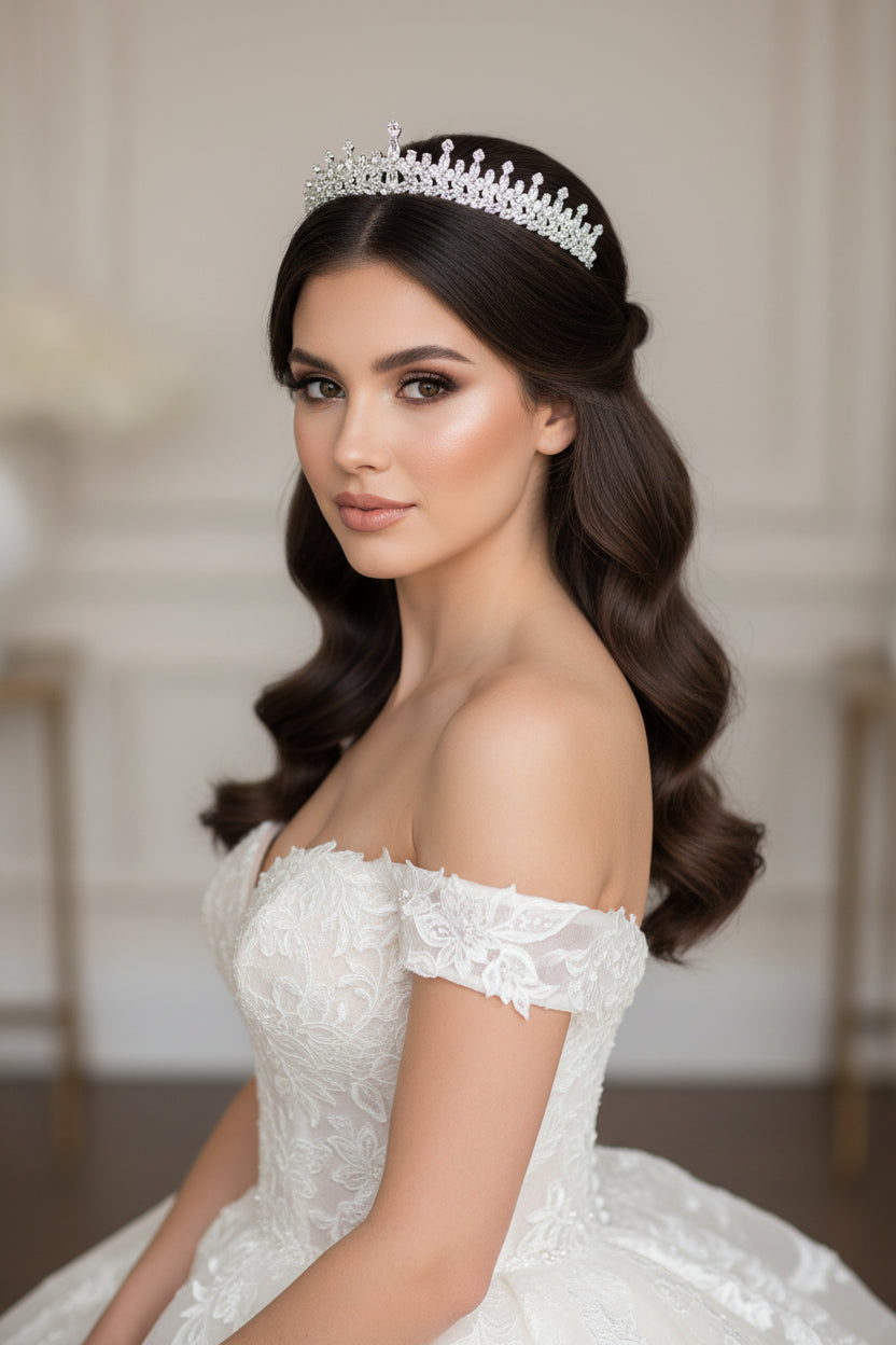 Princess Inspired Elegant Zircon Bridal Head Piece Tiara Princess Inspired Elegant Zircon Bridal Head Piece Tiara