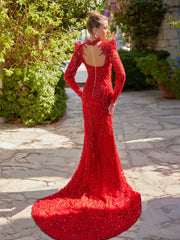 buy cheap timeless fitted chapel train red sequins long dress with long sleeves online party dresses