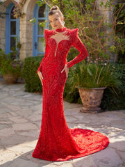 buy floor length red chic turtle neck fancy dress with train online prom gowns