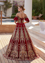 buy  chci red velvet a line puff sleeve off the shoulder beautiful henna night gown dress online party gowns