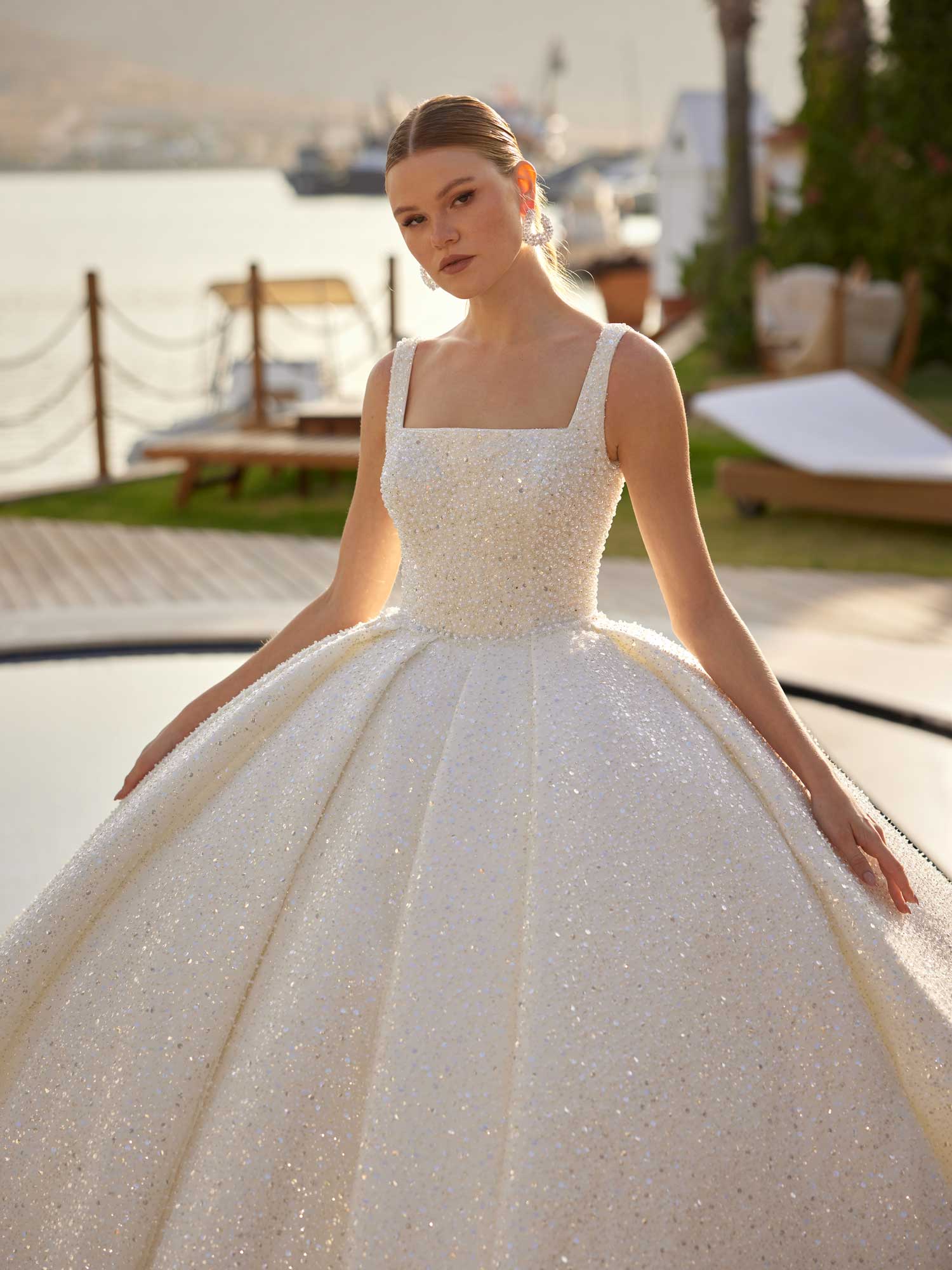 buy modern affordable custom white pearl classic wedding gown dress for beautiful princess