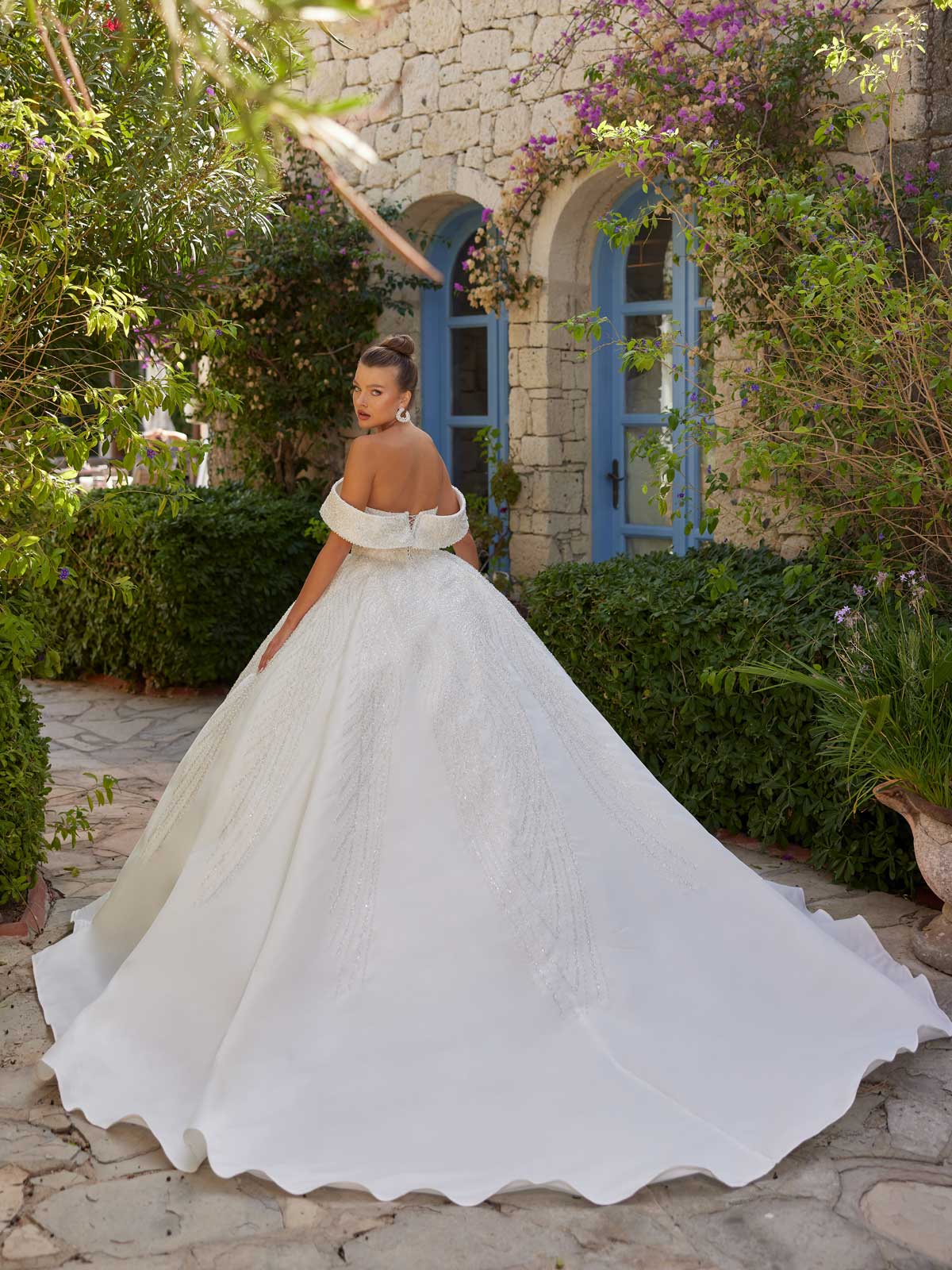 buy cathedral train wedding gown with sleeves pearl beadings