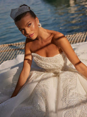 buy STRAPLESS modern NECKLINE EMBROIDERED TULLE BALL GOWN WEDDING DRESS plus sizes bridal online store