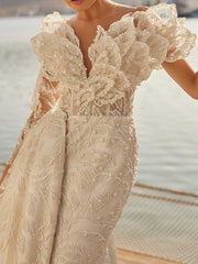 buy White Pearl Decorated Long Removable Train Gala Party Dress online nikkah dress