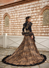 Long Sleeve Embroidered Beaded Black Velvet Mermaid Gown With Skirt