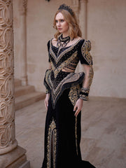 Stylish Designer Black Mermaid Scoop Neck Front Slit Invitation Dress With Low Cut