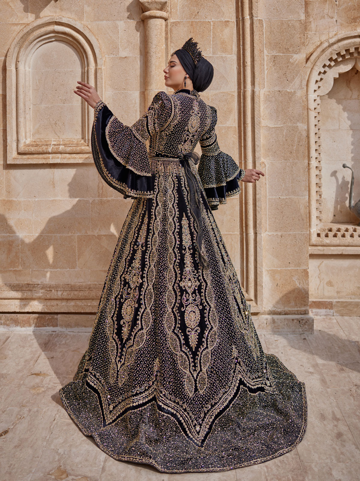 buy heavy embroidered gold sequins embellished elegant royal dubai arabic turkish henna kaftan gown with long embellished sleeve online henna dress boutiques with plus sizes