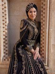 buy Black Turtle Neck Velvet Ottoman Long Henna Night Kaftan Dress With Sleeves kaftans online shopping