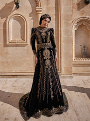 buy custom size Ottoman Desing Gold Embroidered Fitted Muslim Mermaid Hijab Kaftan Dress online ethnic clothing store