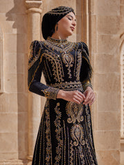 Ottoman Desing Gold Embroidered Fitted Muslim Mermaid Hijab Kaftan Dress