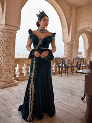 buy custom size Green Velvet Embellished Long Sleeve Embellished Neckline Henna Night Dress kaftan online shop