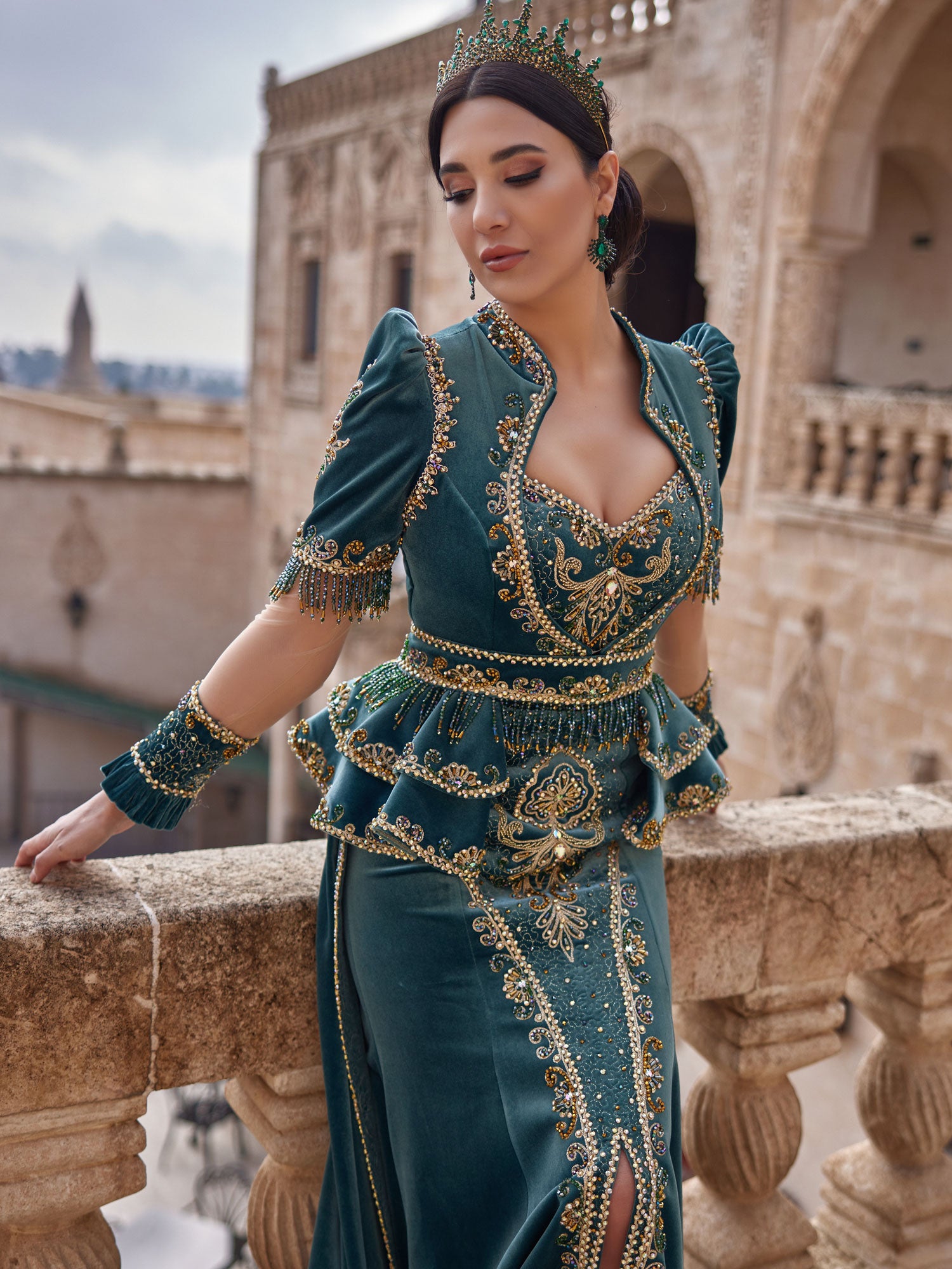 buy Trendy Stylish Green Front Slit Fitted Mermaid Chapel Train Long Henna Night Party Formal Dress