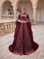 buy luxury custom size Elegant Chic Maroon Velvet Long Floral Beaded Henna Night Kaftan Gown online party dresses boutiques