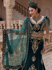 buy chic beautiful Emerald Green Fancy Mermaid Henna Kaftan Formal Evening Gown Dress With Dupatta long evening dresses shopping online