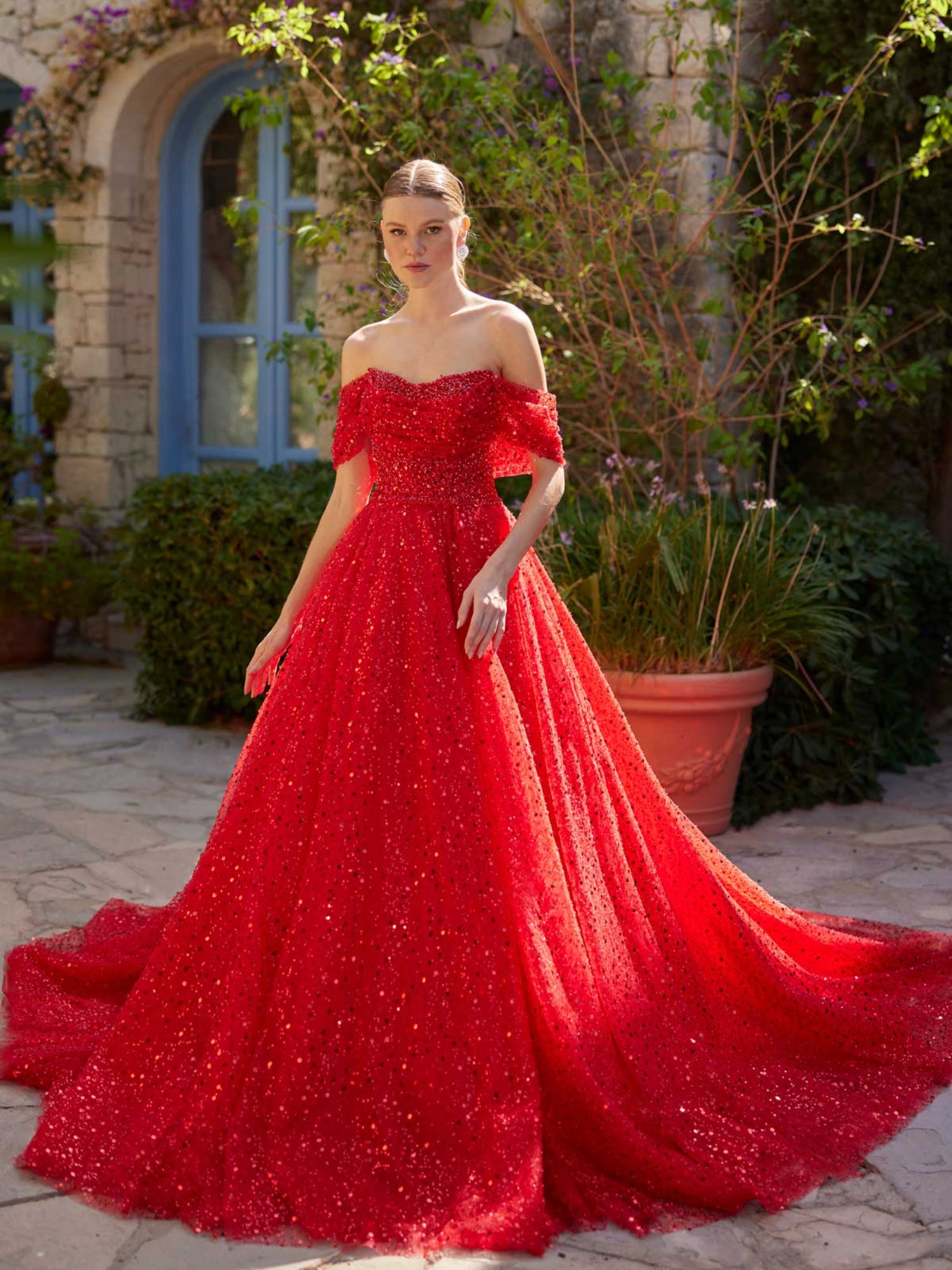 Off Shoulder Red Sequin Ball Gown A line 36