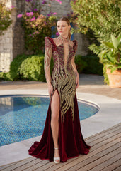 buy low cut front slit gold sequins sheer tulle train luxury stylish party gowns with train online party dresses shop