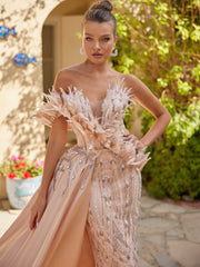 buy feather embellished detachable train mermaid long formal dress for wedding party online dresses shop