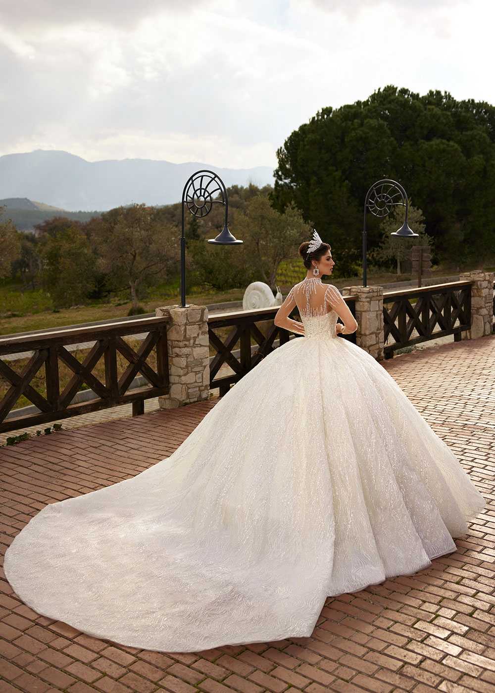 Buy elegant turtle neck crystal beaded long tail fairy ball gown bridal dress wedding dress shopping