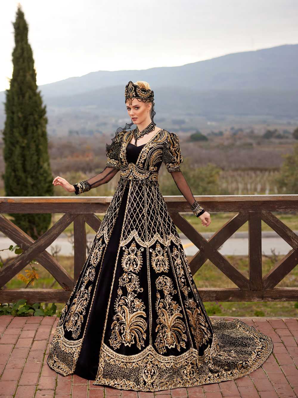 buy cheap Black Velvet Floor Length Traditional Gold Design Embellished Long Tulle Sleeve Bridal Henna Kaftan Dress online turkish henna store