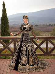 buy cheap Black Velvet Floor Length Traditional Gold Design Embellished Long Tulle Sleeve Bridal Henna Kaftan Dress online turkish henna store