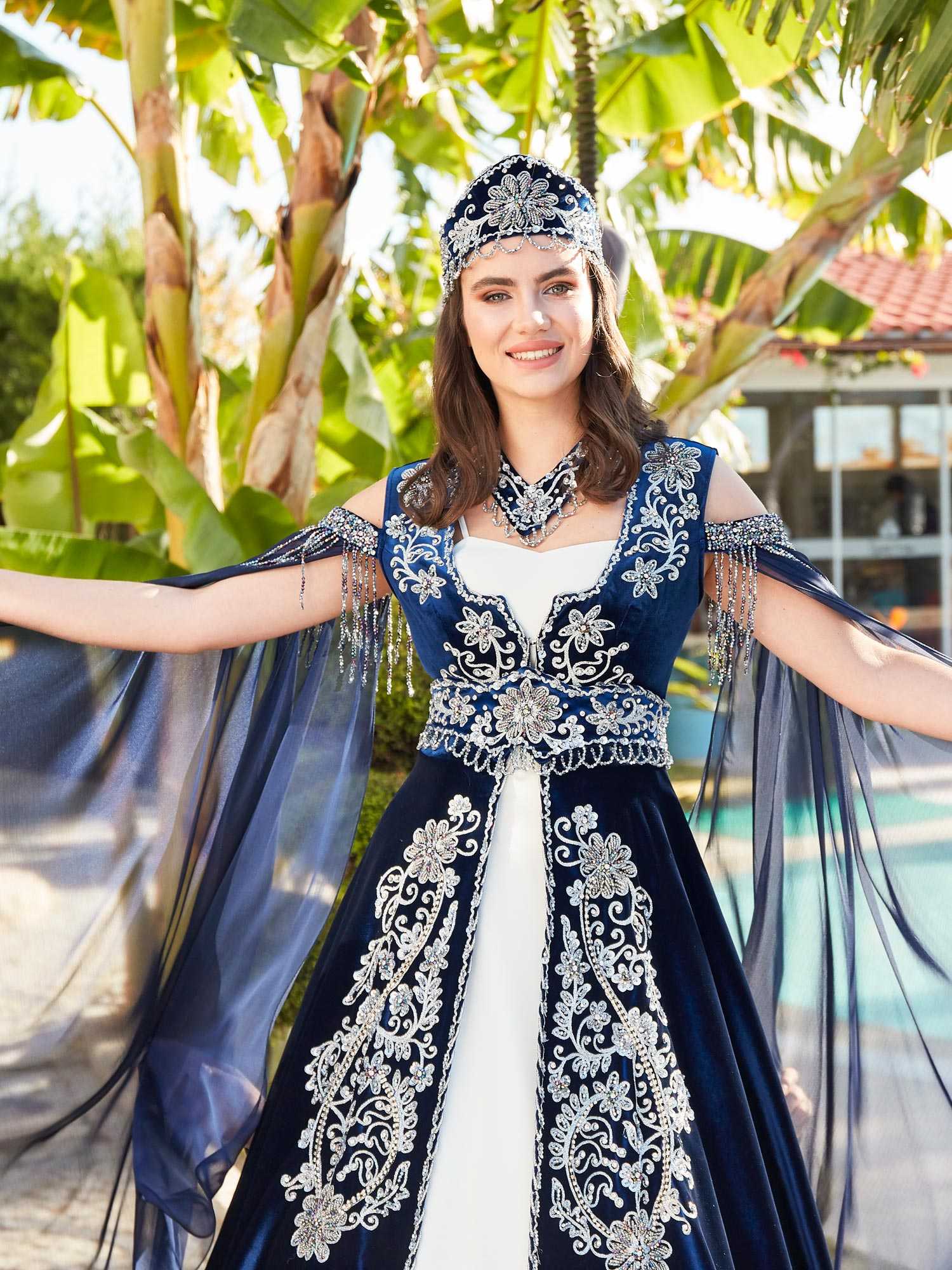 buy Elegant Navy Blue Off the Shoulder Wedding Kaftan Henna gown Dress