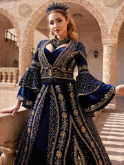 buy elegant heavy embroidered gold beaded fringed belt traditional design henna kaftan dress with affordable price online shopping