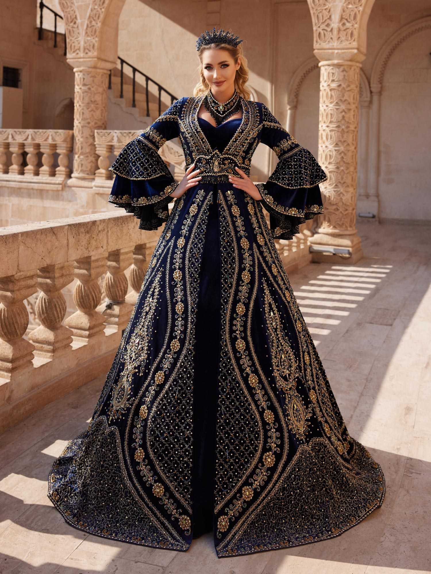 buy Fancy Navy Blue Maxi Rhinestones Embellished Sweetheart Party Gown plus sizes with best price online store