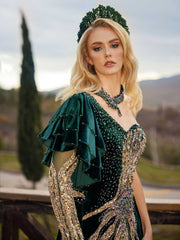 Buy beaded fancy long sleeve illusion lace green velvet embellished wedding henna party engagement dress for ladies online wedding formal dresses cheap