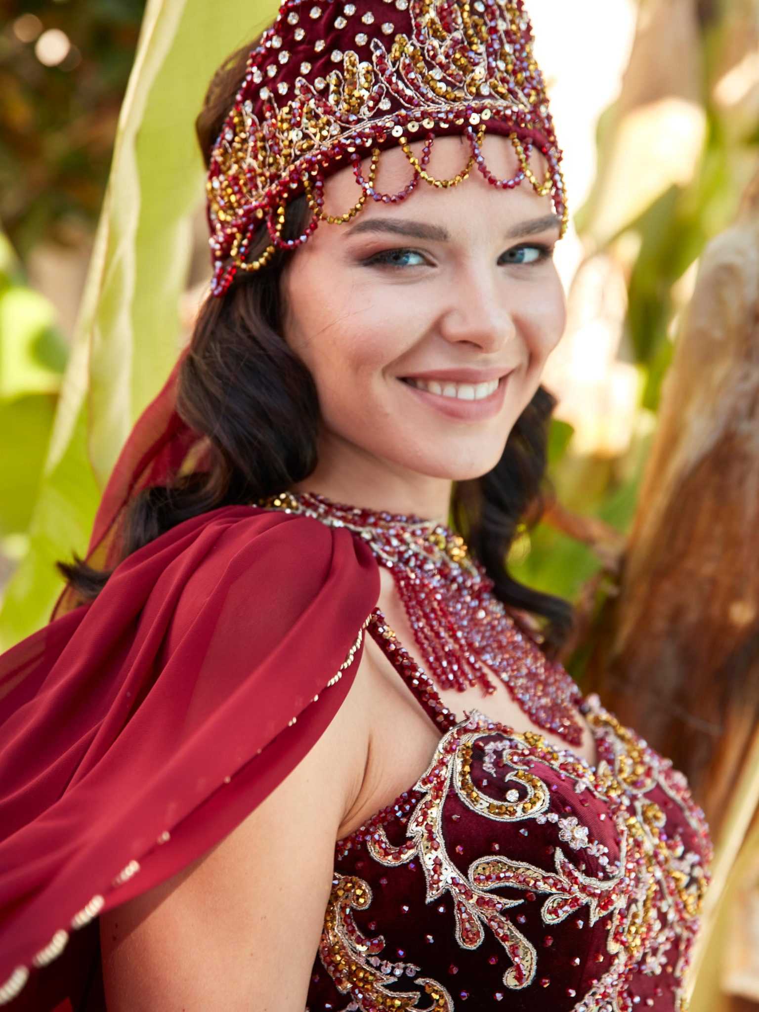 buy gold lace applique red tulle cape henna bride dress with strap sleeves