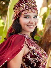 buy gold lace applique red tulle cape henna bride dress with strap sleeves