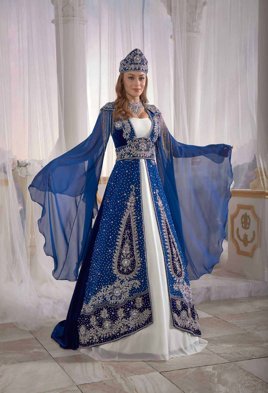 Luxury exclusive Blue Chic Caftan Set Velvet Delicate Sequins buy online evening dress shopping maxi dress online shopping ottoman caftan dress embellished top detail