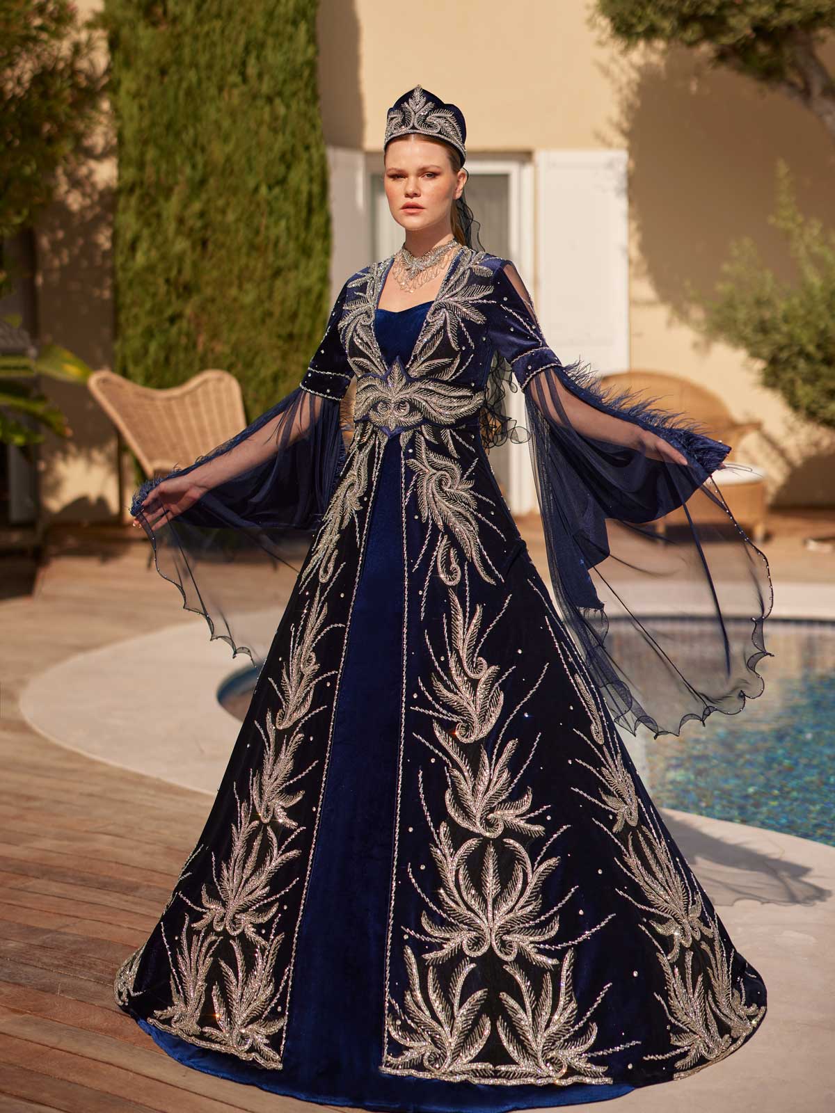 buy Blue Maxi Length Silver Sequin Henna Ball Gown Dress online kaftans boutique