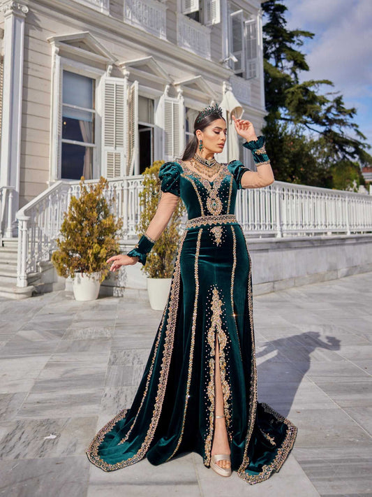 buy Emerald Green Mermaid Long Tail Slash Formal Evening Party Dress online shopping