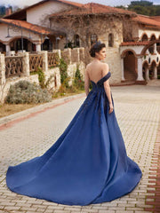 buy Navy Blue Sweetheart Neckline Sequin Long Mermaid Evening Prom Wedding Party Dress with detachable train online party dresses store