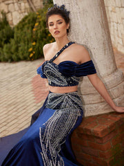 buy sweetheart strap trumpet mermaid velvet navy blue prom party dress online boutique