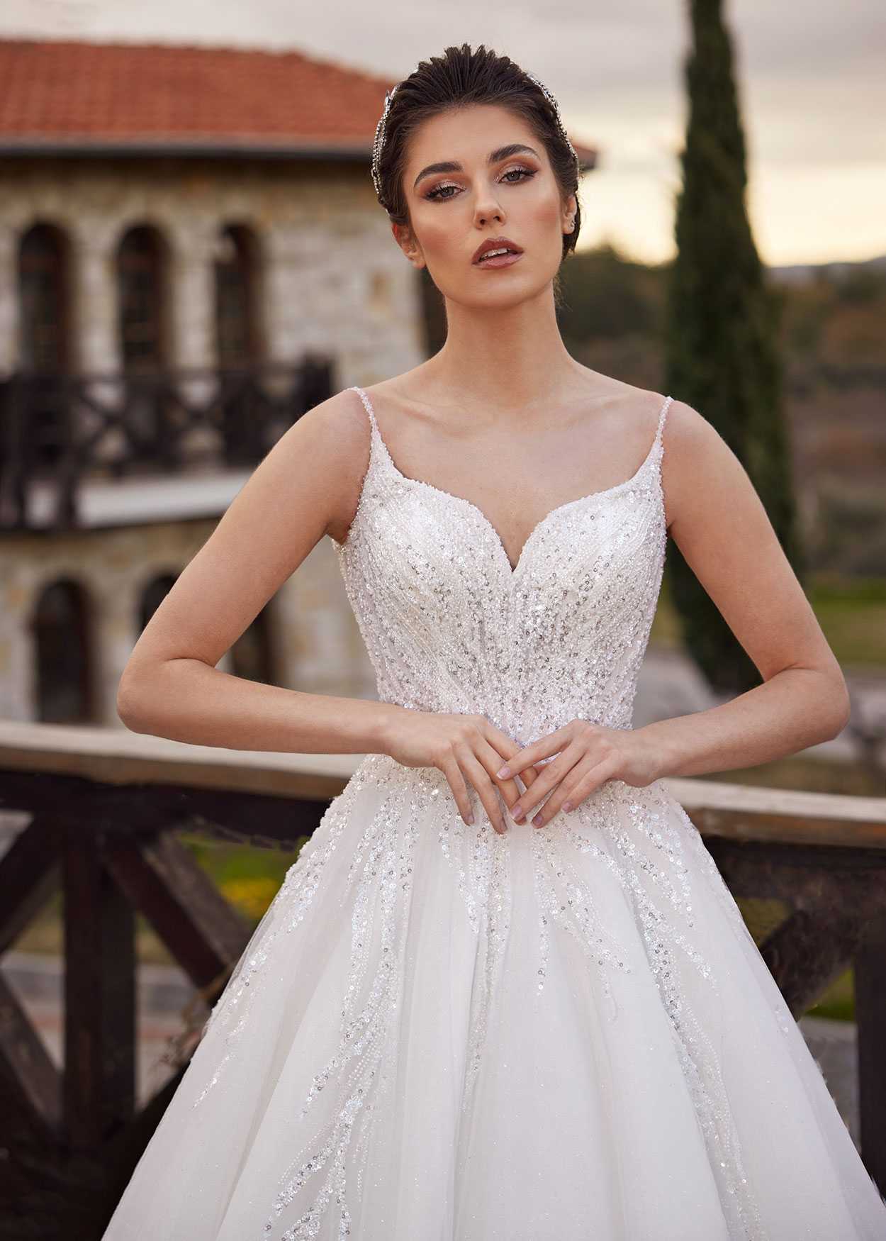 buy cheap Minimalist Spaghetti Sleeve Simple Lace Chapel Train Summer Bridal Dress online bridal store