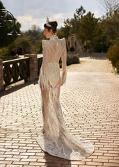 buy SPARKLY LACE SHEATH BRIDAL DRESS WITH ILLUSION LACE custom sizes bridal gowns online